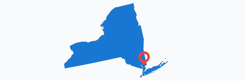 Image shown is an outline of New York state, with a red circle around New York City.