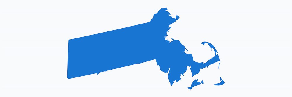 Image shows a blue outline of the state of Massachusetts.